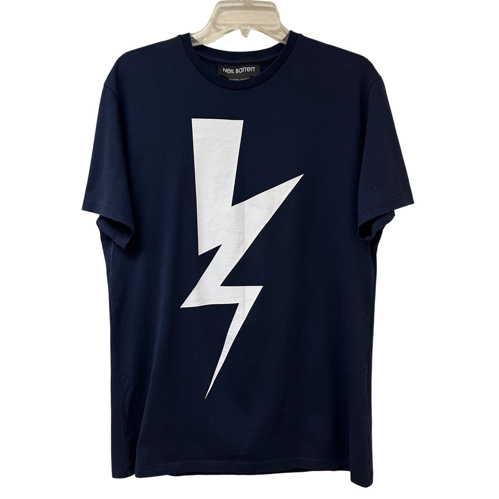 Neil Barrett Navy Lightning Bolt Graphic T-Shirt Loose Fit Long BJT198D E513S S